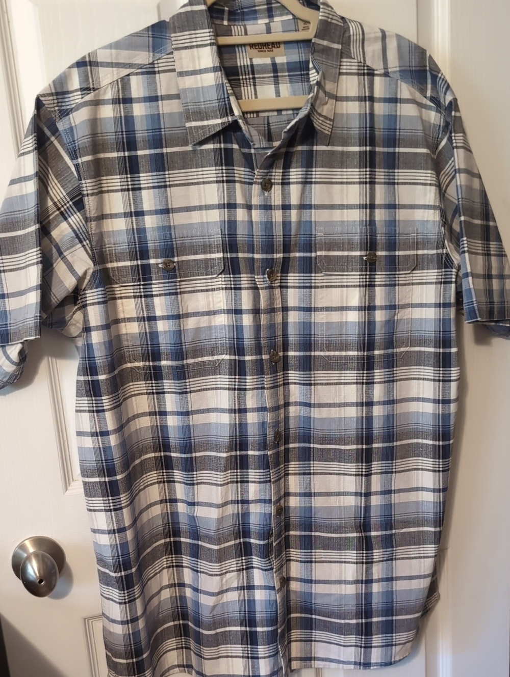 RedHead XL Men's Blue & White Plaid Short-Sleeve Button-Down Shirt